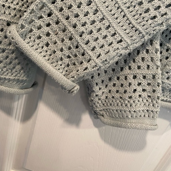 Artelier Nicole Miller Size S Light Blue Open Front Mesh Knit Pocket Cardigan - Picture 3 of 10